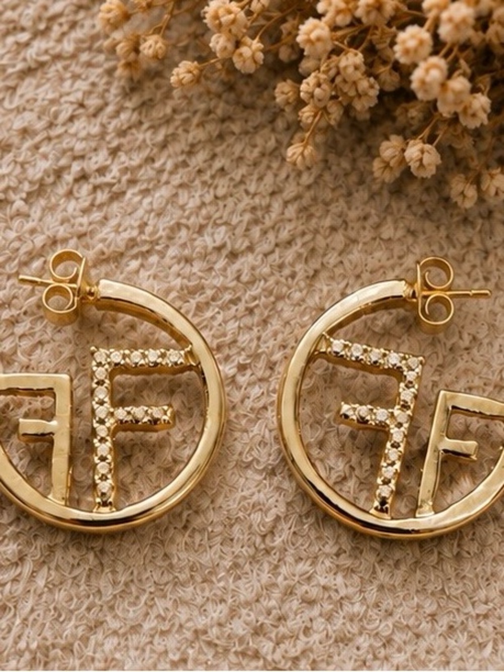 Designer Inspired Gold FF  Hoop Earrings
